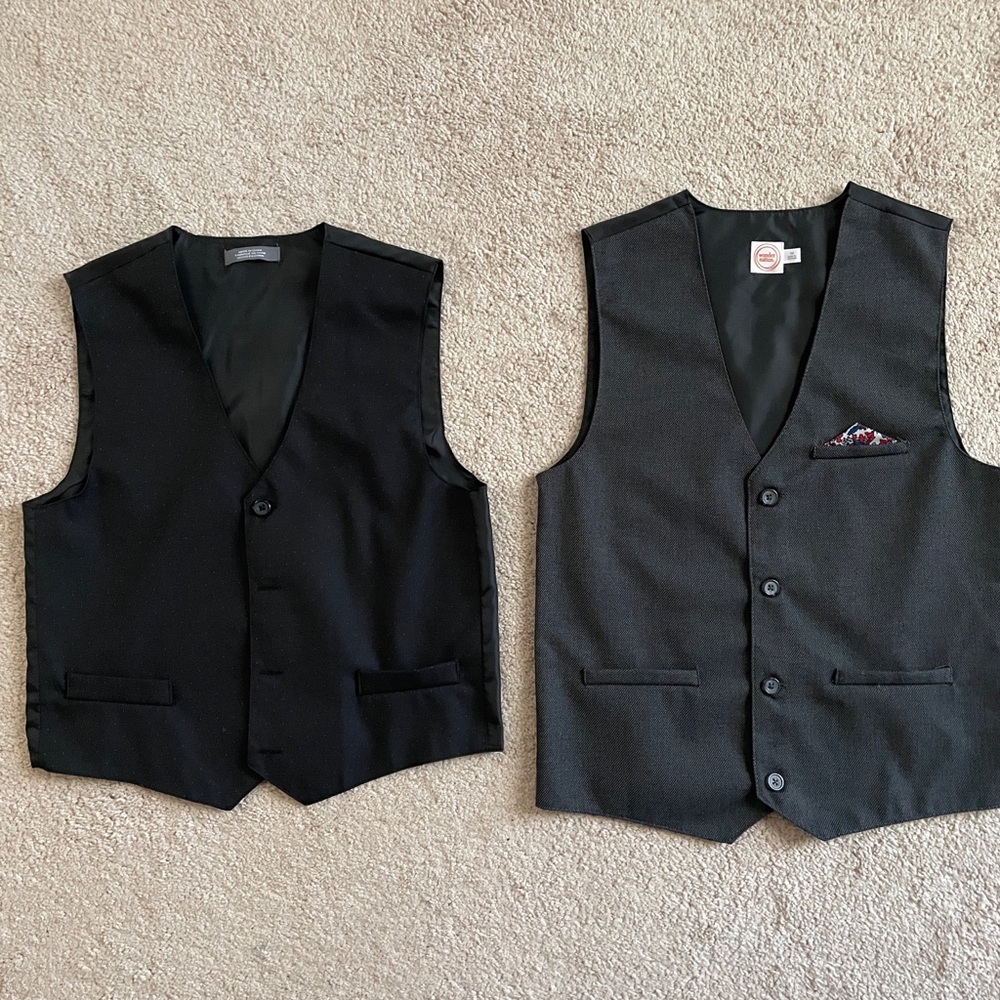 wonder nation Black Men's Dress Vest - Dual Button Formal Waistcoat